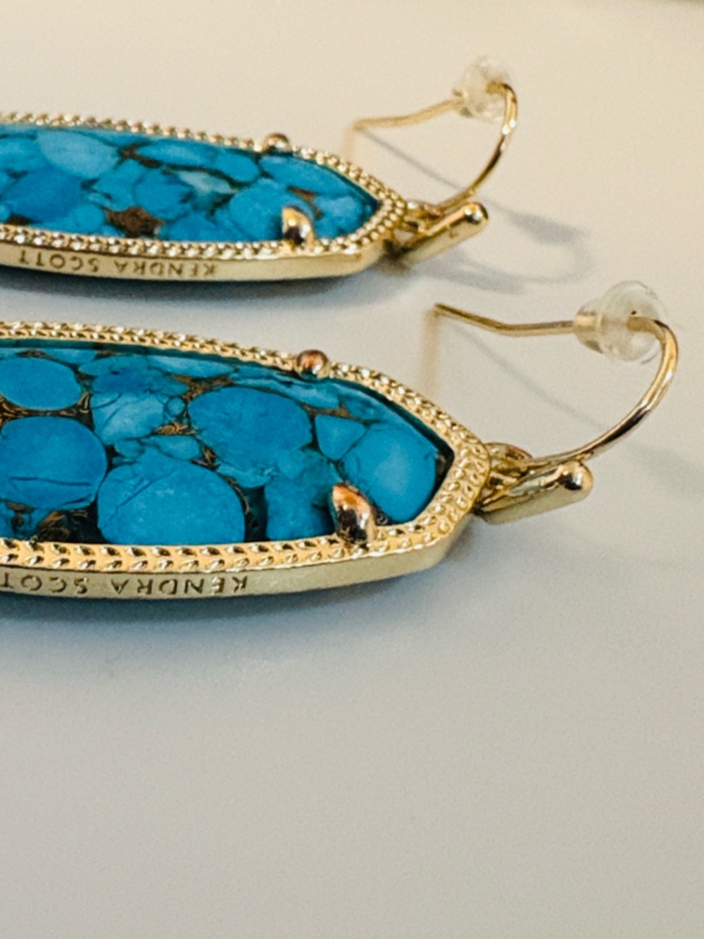 EUC [Kendra Scott] Elle Drop Dangle Earrings, Bronze Veined Turquoise Magnesite - Picture 10 of 10